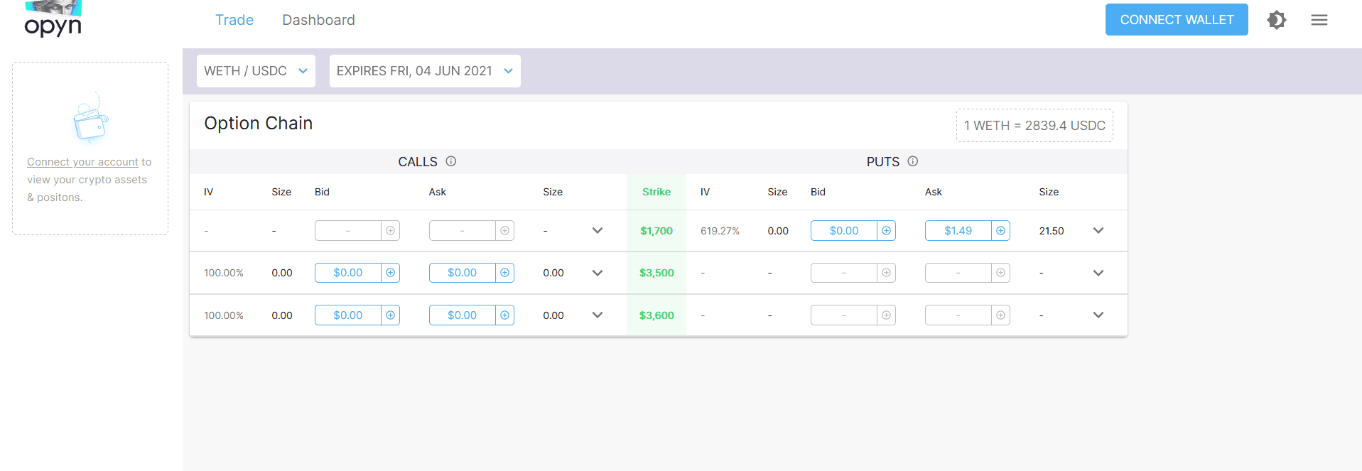 Opyn期权交易界面