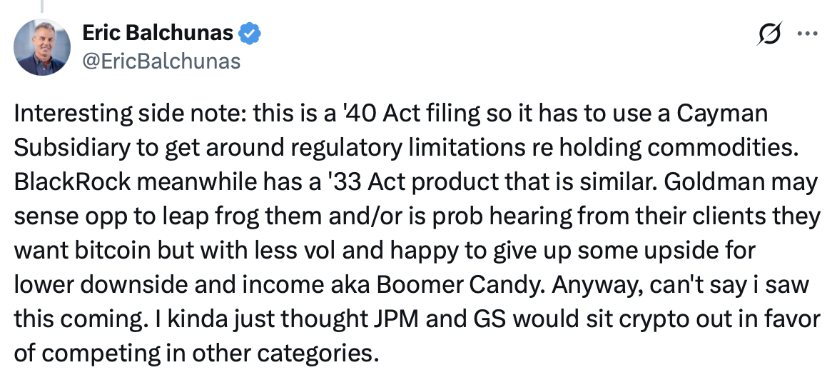 高盛推比特币收益型ETF，主动管理成新趋势