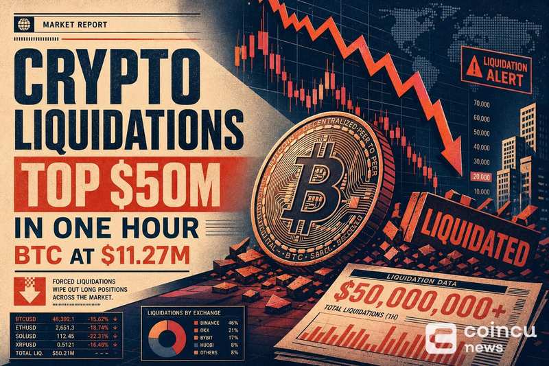 加密市场一小时清算破5000万，比特币占近22%