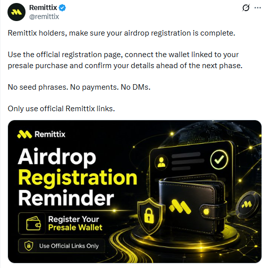 Remittix空投警告：官方严打诈骗链接