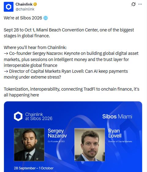 Chainlink 登陆迈阿密 Sibos 2026，机构化布局再提速