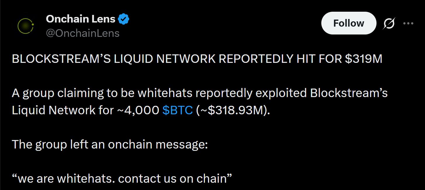 Liquid网络遭白帽黑客盗走4000枚BTC：3.2亿资产去向成谜