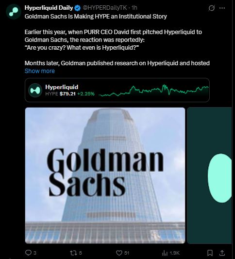 HYPE趋势线二次测试显韧性，高盛关注成关键催化剂