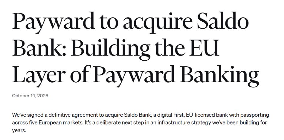 Payward收购Saldo Bank：布局欧洲银行业务关键一步