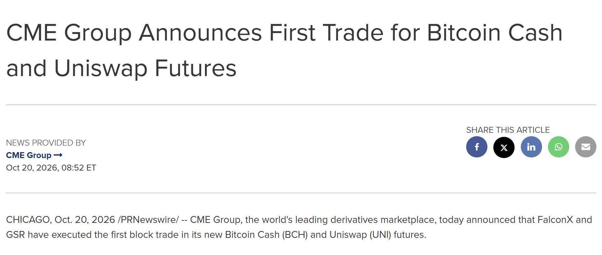 CME推BCH与UNI期货，机构需求向细分资产延伸