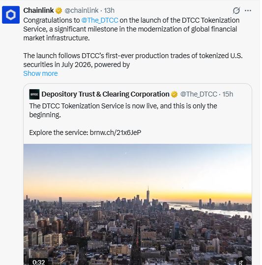 Chainlink双里程碑落地：机构数据上链加速